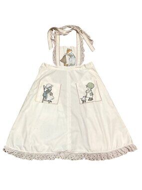 Vintage Apron With Sunbonnet Sue Embroidery & Lace Trimmed Hem Waist to Hem 28"